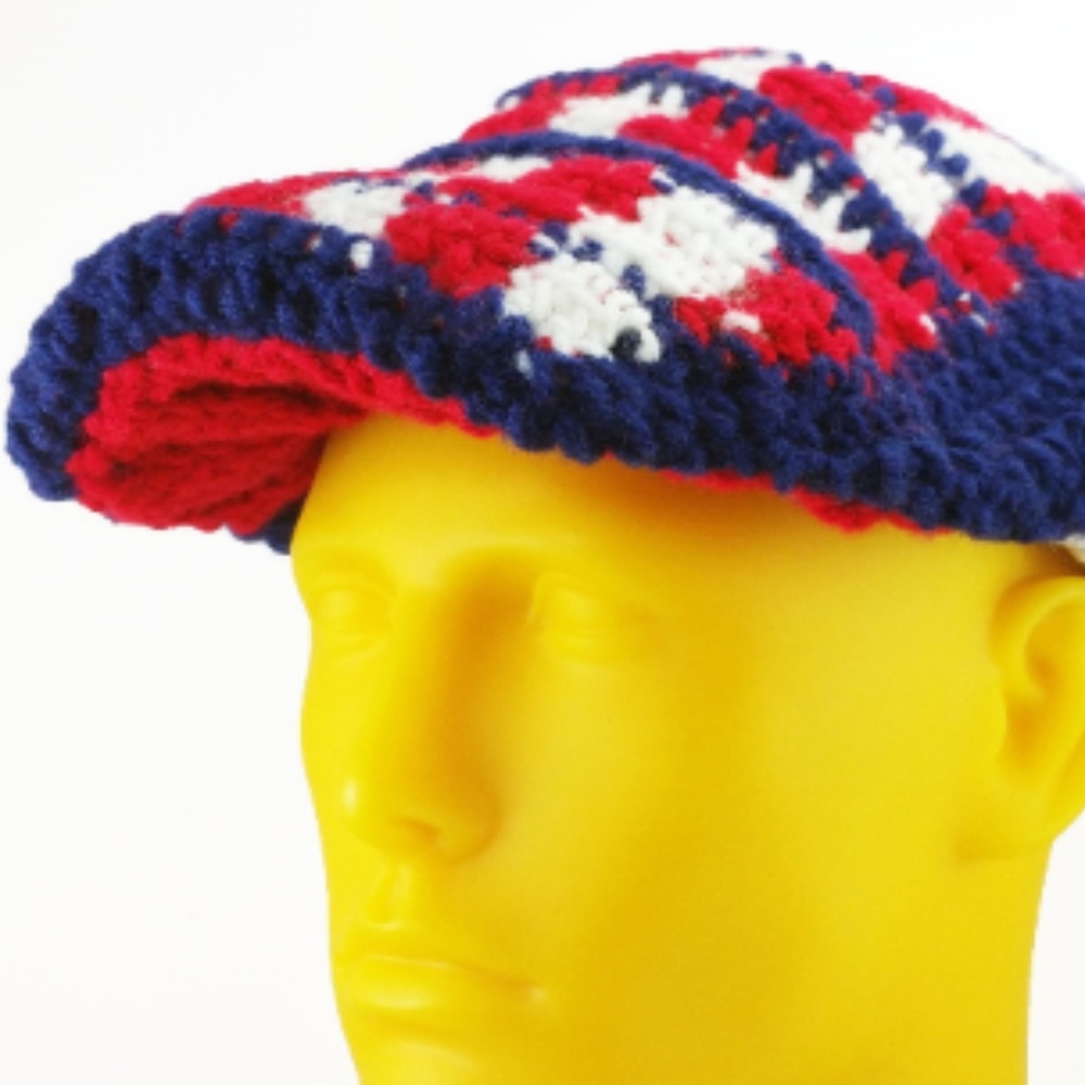 Red ,White and Blue Plaid Crochet Kangol Crochango